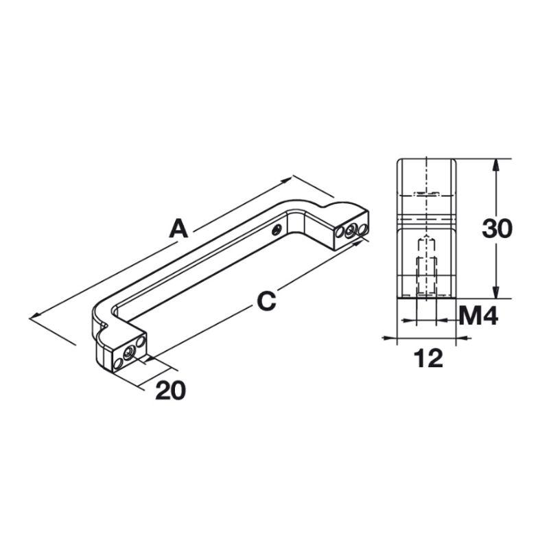 Kích thước tay nắm tủ H1530 180mm Hafele 106.61.944 Kích thước tay nắm tủ Hafele 106.61.944