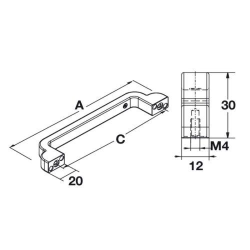 Tay nắm tủ H1530 dài 148mm Hafele 106.61.143 3 Kích thước tay nắm tủ H1530 dài 148mm Hafele 106.61.143