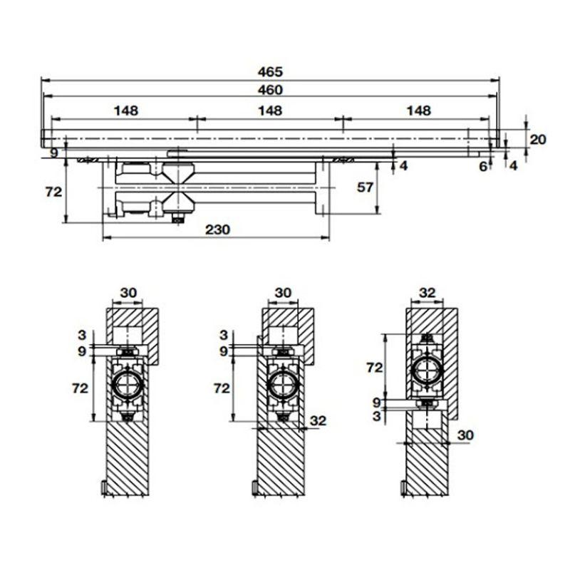 Kích thước thiết bị đóng cửa tự động lắp âm 60Kg Hafele 931.47.039 Kích thước thiết bị đóng cửa tự động lắp âm 60Kg Hafele 931.47.039