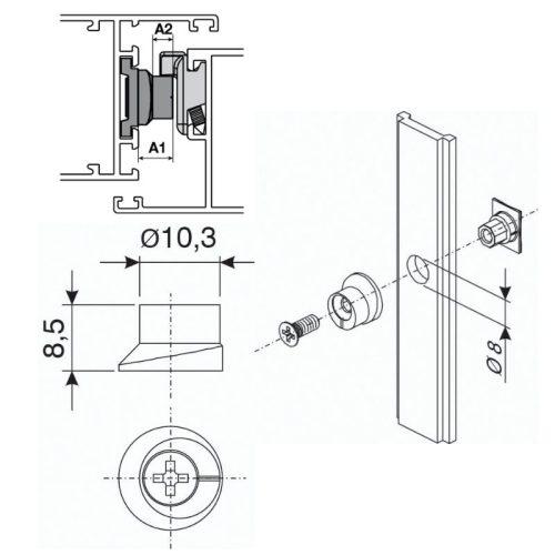 Kích thước vấu khóa cửa nhôm Hafele 972.05.158