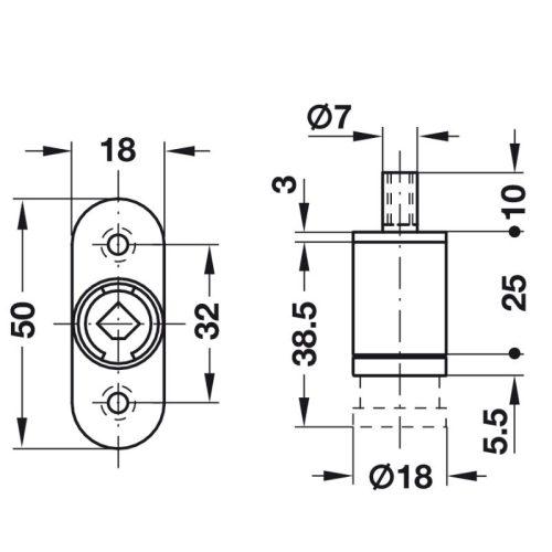 Kích thước vỏ khóa nhấn SYMO3000 Hafele 234.65.601