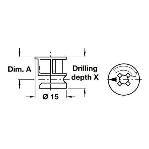 Kích thước vỏ nối Minifix 15 ván dày từ 16 Hafele 262.26.533