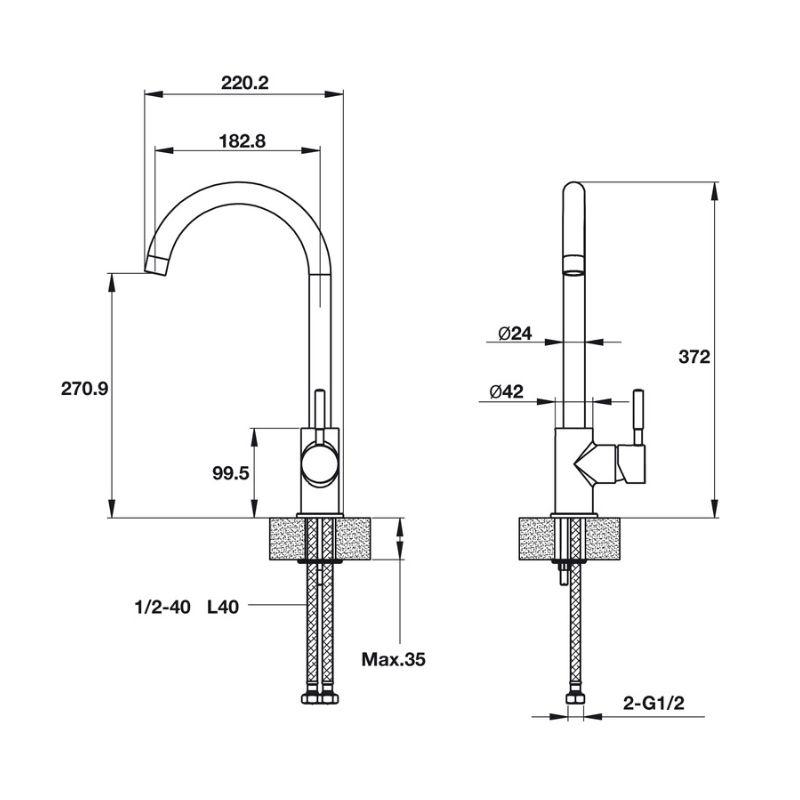 Kích thước vòi rửa bát HT19-GH1F270 Hafele 570.51.390 Kích thước vòi rửa bát HT19-GH1F270 Hafele 570.51.390