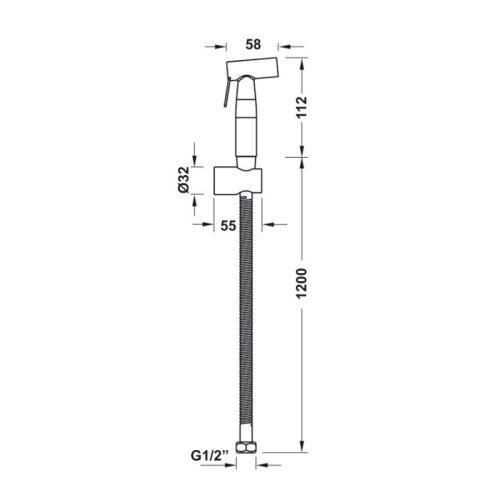Kích thước vòi xịt vệ sinh có giá đỡ Hafele 589.25.991