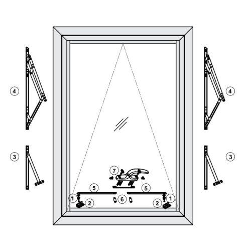 Phụ kiện cửa sổ mở hất ra ngoài nhôm Xingfa55 Hafele WDOP112
