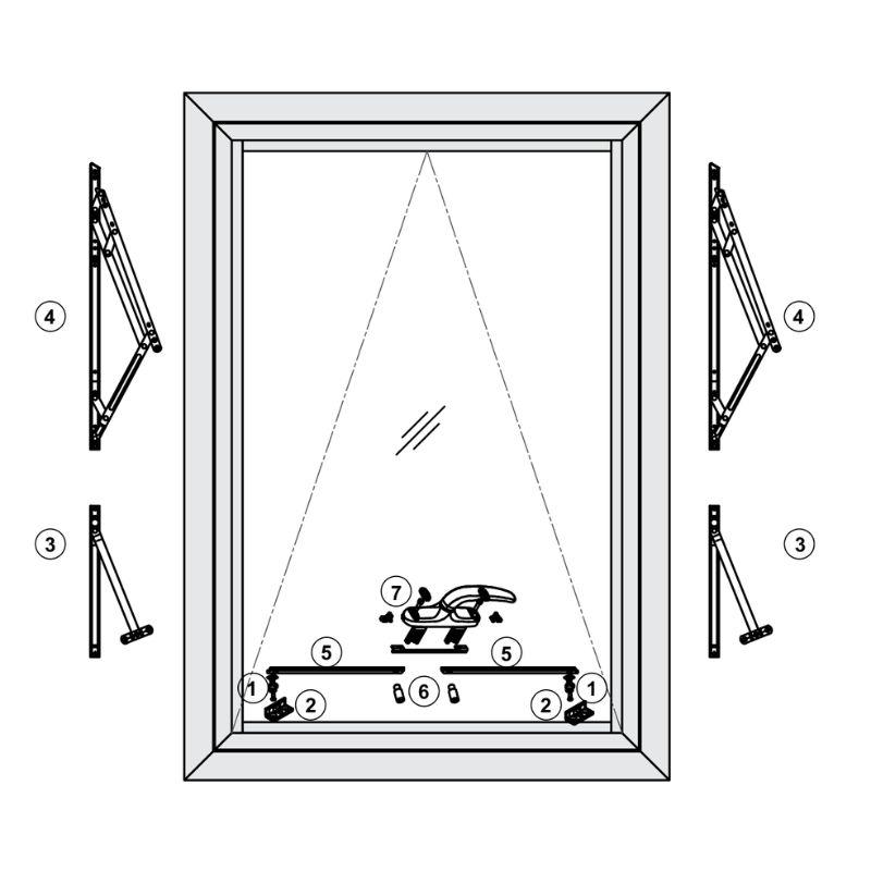 Phụ kiện cửa sổ mở hất ra ngoài nhôm Xingfa55 Hafele WDOP112 Phụ kiện cửa sổ mở hất ra ngoài nhôm Xingfa55 Hafele WDOP112