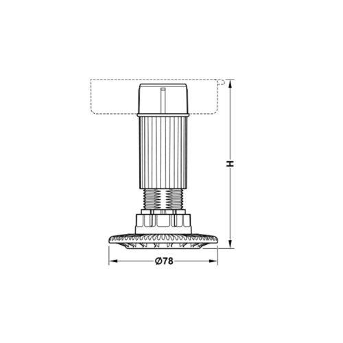 Thiết kế của chân tủ có điều chỉnh chiều cao H80mm Hafele 637.76.352