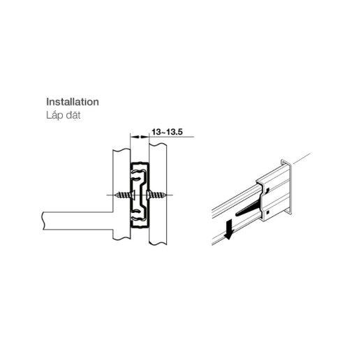 Thiết kế của Ray bi không giảm chấn dài 350mm Hafele 494.02.452