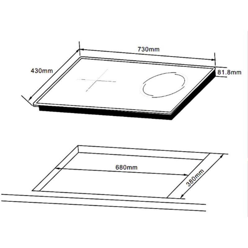 Kích thước bếp từ kết hợp hồng ngoại 2 vùng nấu Hafele HC-H7321B 536.61.856 Kích thước bếp từ kết hợp hồng ngoại 2 vùng nấu Hafele HC-H7321B 536.61.856