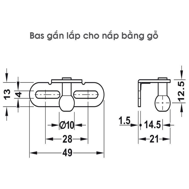 Bas lắp cho nắp gỗ pittong đẩy cánh tủ 80N Hafele 373.82.907 Bas lắp cho nắp gỗ pittong đẩy cánh tủ 80N Hafele 373.82.907