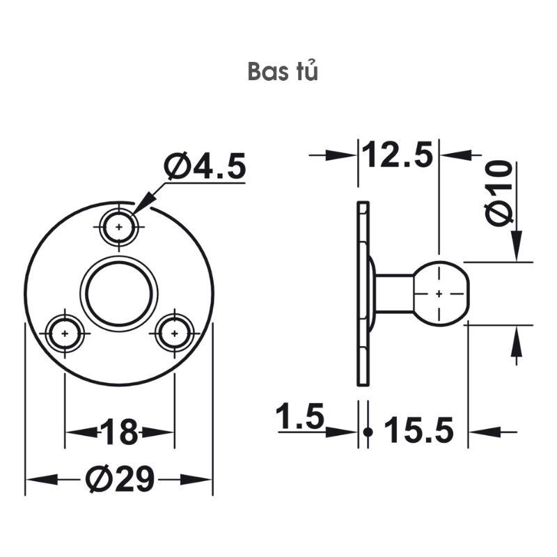 Bas tủ pittong đẩy cánh tủ 80N Hafele 373.82.907 Bas tủ pittong đẩy cánh tủ 80N Hafele 373.82.907