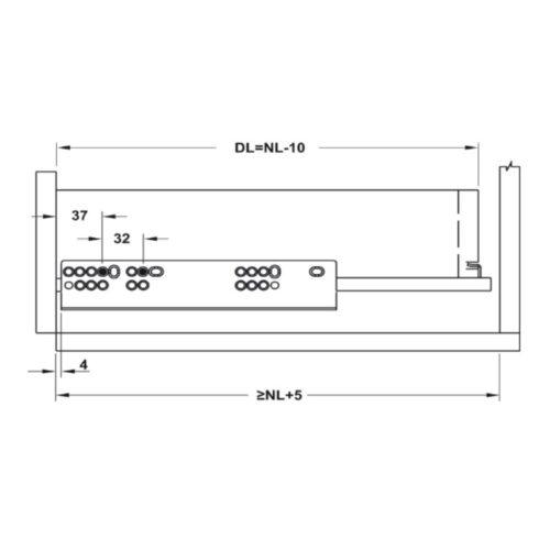 Kích thước Ray âm EPC Evo 400mm giảm chấn Hafele 433.32.073