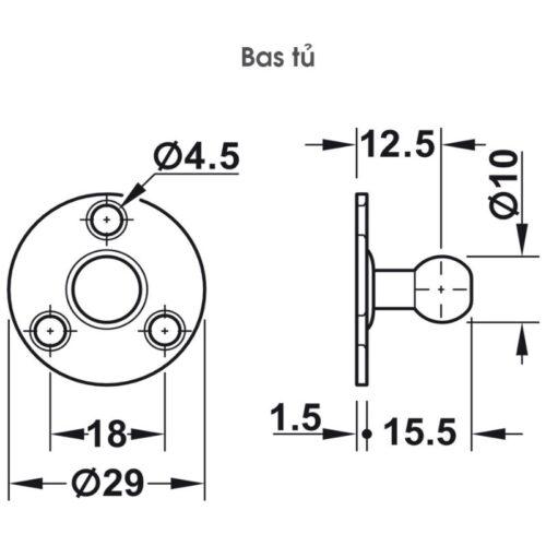Pittong đẩy cánh tủ 150N Hafele 373.82.910 8 Kích thước Pittong Đẩy Cánh Tủ 150N Hafele 373.82.910