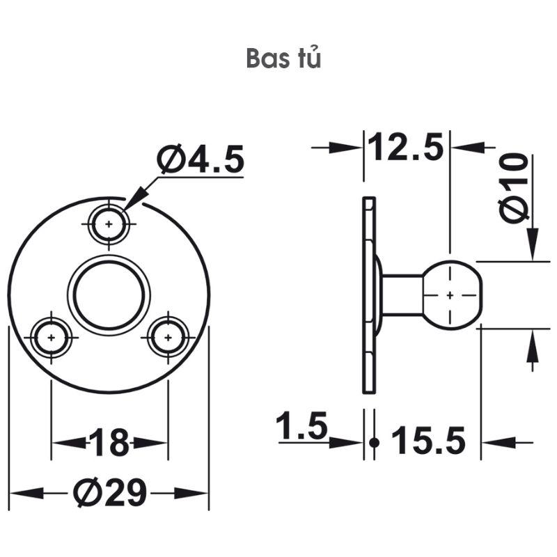 Kích thước Pittong Đẩy Cánh Tủ 150N Hafele 373.82.910 Kích thước Pittong Đẩy Cánh Tủ 150N Hafele 373.82.910