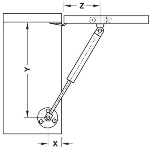 Kích thước Pittong Đẩy Cánh Tủ 100N Hafele 373.82.908