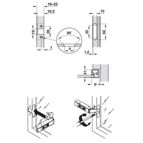 Bản lề khung nhôm đố nhỏ (trùm ngoài) Hafele 315.26.700 4 Chi tiết bản lề khung nhôm đố nhỏ (trùm ngoài) Hafele 315.26.700
