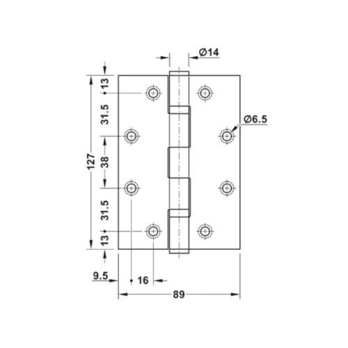 Kích thước Bản Lề Lá Chống Cháy 2 Vòng Bi 120Kg Hafele 926.98.130