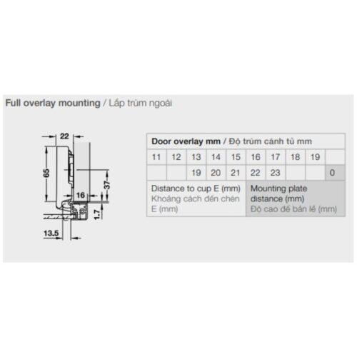 Bản lề khung nhôm đố nhỏ (trùm ngoài) Hafele 315.26.700 3 Thông số kỹ thuật bản lề khung nhôm đố nhỏ (trùm ngoài) Hafele 315.26.700