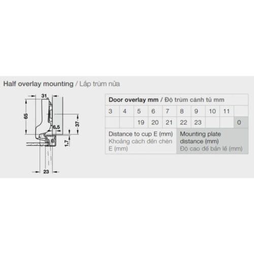 Bản lề khung nhôm đố nhỏ (trùm nửa) Hafele 315.26.701 3 Thông số kỹ thuật bản lề khung nhôm đố nhỏ (trùm nửa) HÄFELE 315.26.701