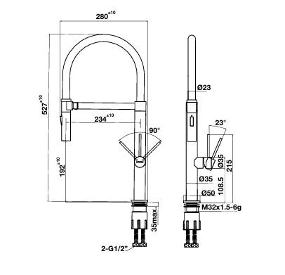 Kích thước vòi rửa bát nóng lạnh Hafele HT24-SH1F527-BR 570.85.051 có dây rút Kích thước vòi rửa bát nóng lạnh Hafele HT24-SH1F527-BR 570.85.051 có dây rút