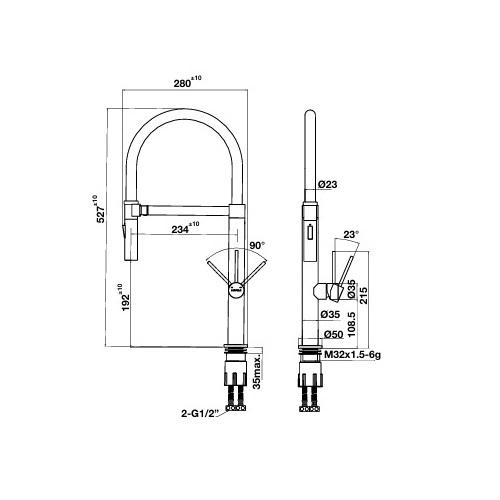 Kích thước vòi rửa bát nóng lạnh Hafele HT24-SH1F527-TITAN 570.85.451 có dây rút Kích thước vòi rửa bát nóng lạnh Hafele HT24-SH1F527-TITAN 570.85.451 có dây rút