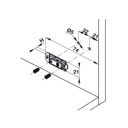 Kích thước đế bản lề chữ I lắp với tắc kê Hafele 334.90.020