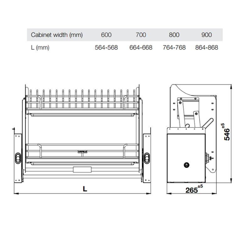 Kích thước giá bát nâng hạ Hafele Oria 504.71.076 800mm Kích thước giá bát nâng hạ Hafele Oria 504.71.076 800mm