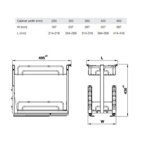 Kích thước giá gia vị Inox 304 Hafele Omero 547.10.062 250mm