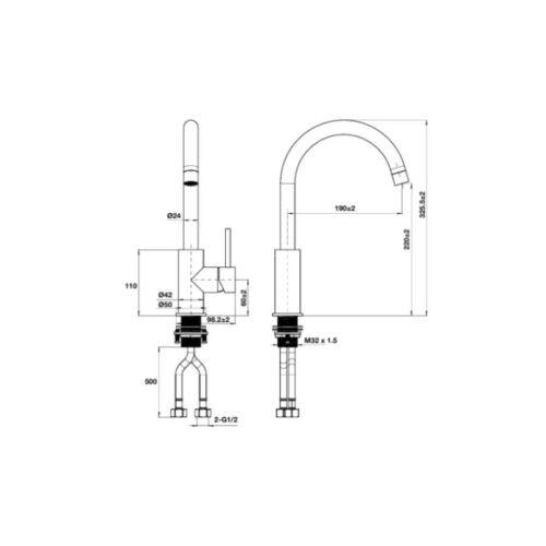 Vòi rửa bát nóng lạnh Hafele HT25-SH1F220 570.85.047 Đen mờ 4 Kích thước vòi rửa bát nóng lạnh Hafele HT25-SH1F220 570.85.047 Đen mờ