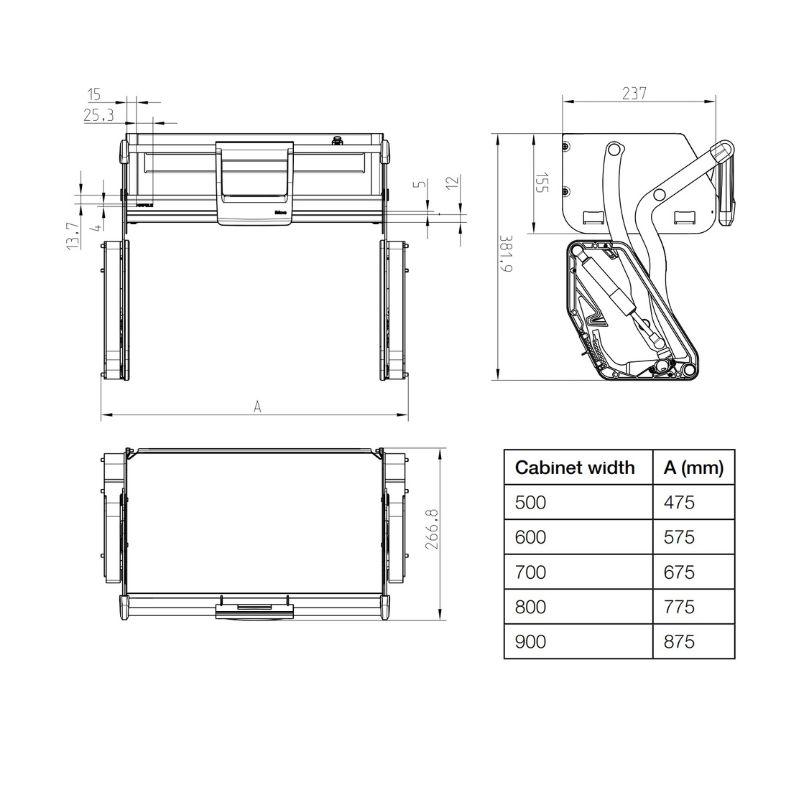 Kích thước Kệ nâng hạ Hafele 504.68.372 Imove R600mm Kích thước Kệ nâng hạ Hafele 504.68.372 Imove R600mm