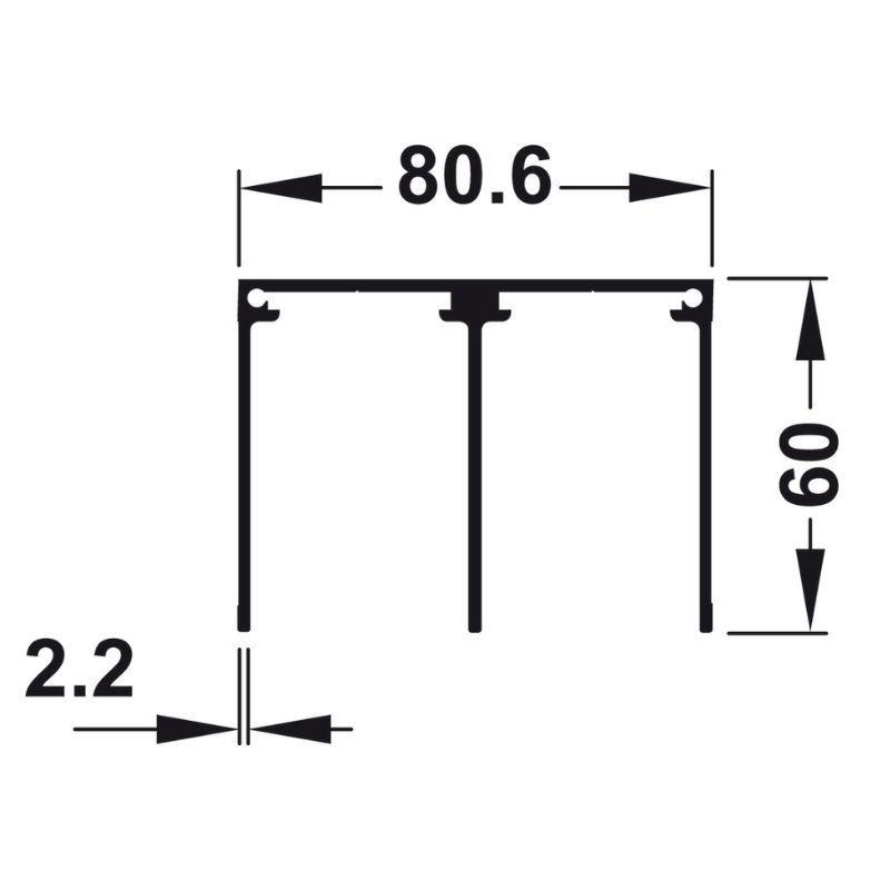 Kích thước Aluflex 80 ray đôi trên màu bạc 3m Hafele 403.75.385 Kích thước Aluflex 80 ray đôi trên màu bạc 3m Hafele 403.75.385