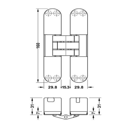 Bản lề cửa âm Hafele 927.91.634 4 Kích thước Bản lề cửa âm Hafele 927.91.634