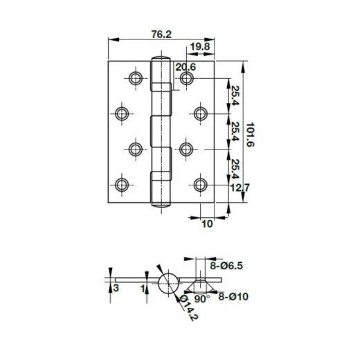 Bản lề lá 2 vòng bi 70Kg Hafele 926.20.110 3 Kích thước Bản lề lá 2 vòng bi 70Kg Hafele 926.20.110