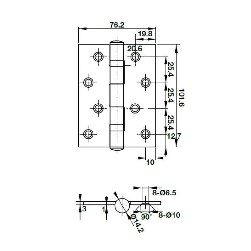 Kích thước Bản lề lá 2 vòng bi 70Kg Hafele 926.20.110 Kích thước Bản lề lá 2 vòng bi 70Kg Hafele 926.20.110
