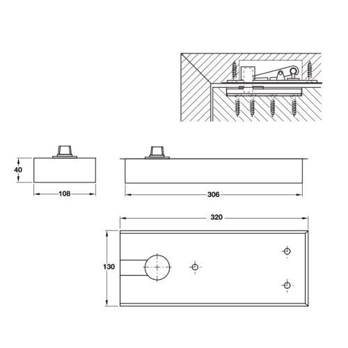 Bản lề sàn EN3 100kg Hafele 932.79.030 4 Kích thước Bản lề sàn EN3 100kg Hafele 932.79.030