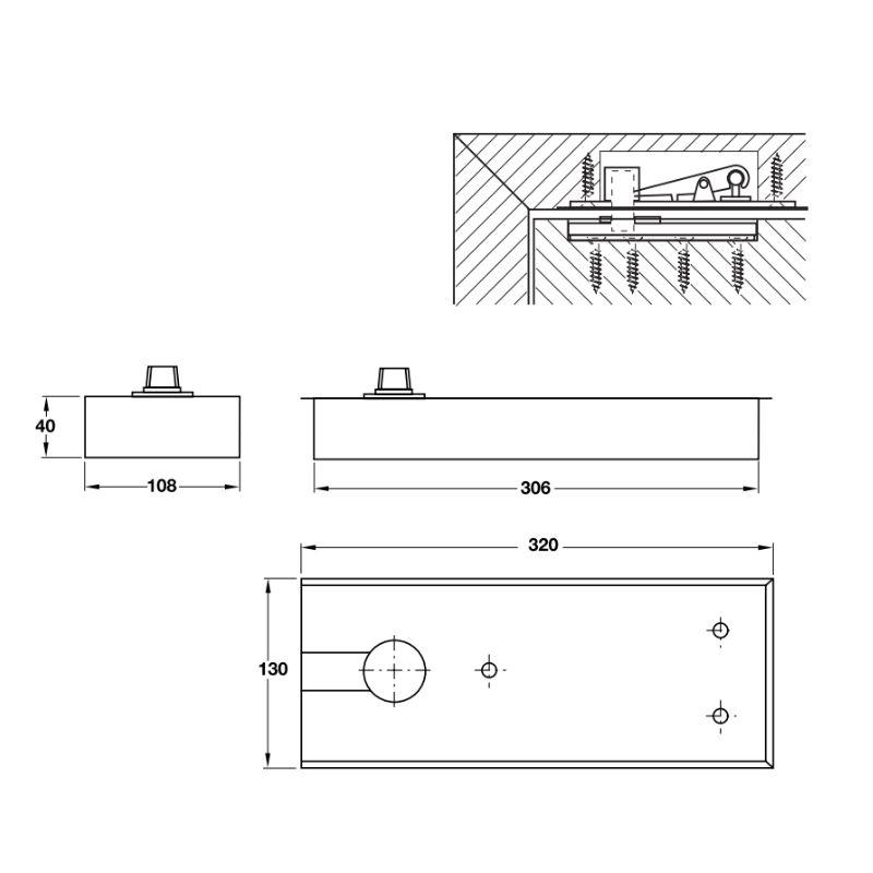 Kích thước Bản lề sàn EN3 100kg Hafele 932.79.030 Kích thước Bản lề sàn EN3 100kg Hafele 932.79.030