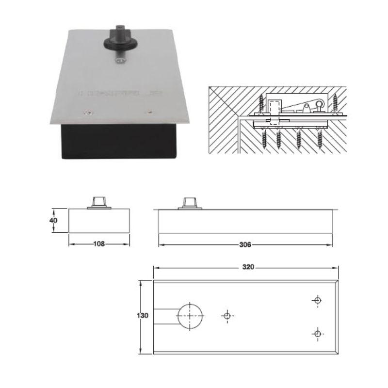 Kích thước Bản lề sàn EN4 120kg Hafele 932.79.040 Kích thước Bản lề sàn EN4 120kg Hafele 932.79.040