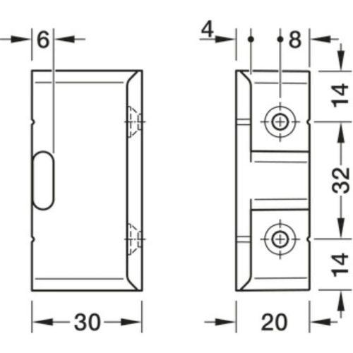 Bas góc keku AD30 nhựa Hafele 262.51.391 3 Kích thước Bas góc keku AD30 nhựa Hafele 262.51.391
