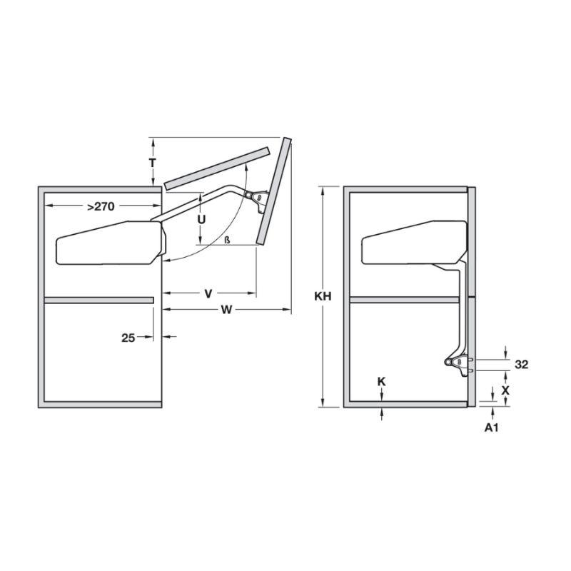Kích thước bộ hộp lực Hafele 372.38.653 Kích thước bộ hộp lực Hafele 372.38.653