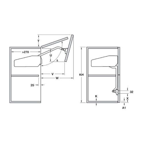 Bộ hộp lực Hafele 372.38.664 4 Kích thước bộ hộp lực Hafele 372.38.664
