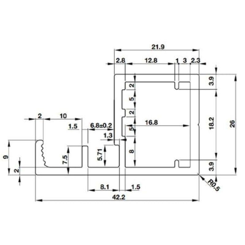 Kích thước Khung nhôm Alusion H02 Hafele 563.58.943 Kích thước Khung nhôm Alusion H02 Hafele 563.58.943