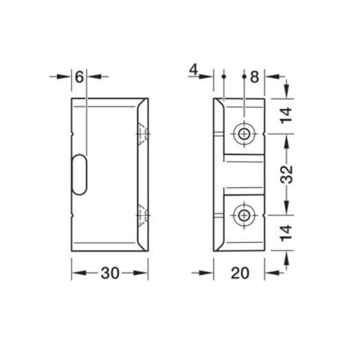 Kích thước Phụ kiện góc AD30 bằng nhựa Hafele 262.51.390