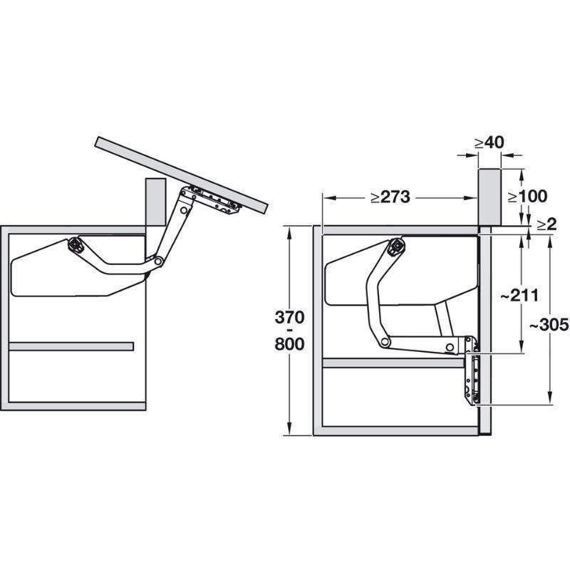 Kích thước bộ hộp lực Hafele 372.34.611 Kích thước bộ hộp lực Hafele 372.34.611