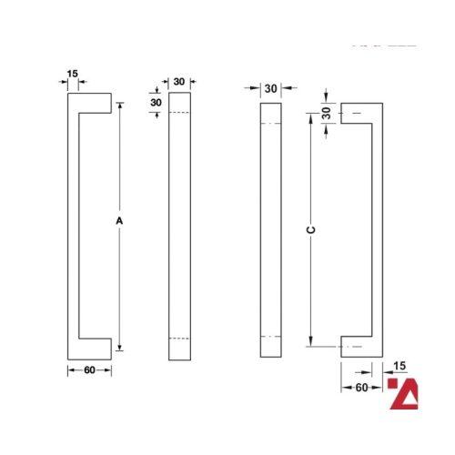 Tay nắm Hafele 903.00.102 dạng vuông 465mm 5 kich thuoc tay nam hafele 903 00 102