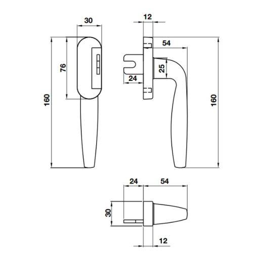 Tay nắm Hafele HL859 974.31.413 cửa nhôm 3 Kích thước Tay nắm Hafele HL859 974.31.413