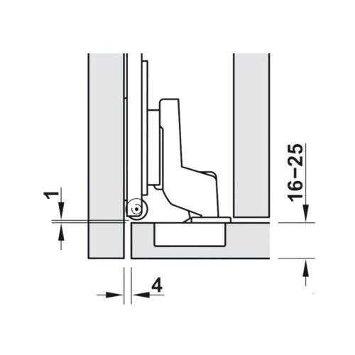 Chi tiết bản lề lọt lòng không giảm chấn Hafele 408.00.405