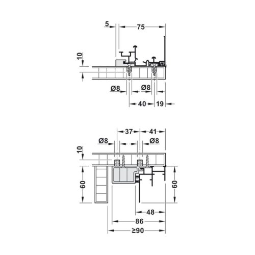 Bộ F-line44 80A 2 cánh giảm chấn 23-25 Hafele 407.41.016 4 Chi tiết bộ F-line44 80A 2 cánh giảm chấn 23-25 Hafele 407.41.016