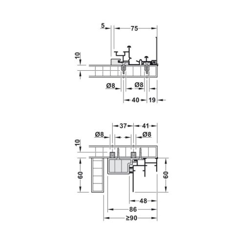 Bộ phụ kiện cửa trượt Slido F-Line44 80A Hafele 407.41.017 4 Chi tiết bộ phụ kiện cửa trượt Slido F-Line44 80A Hafele 407.41.017