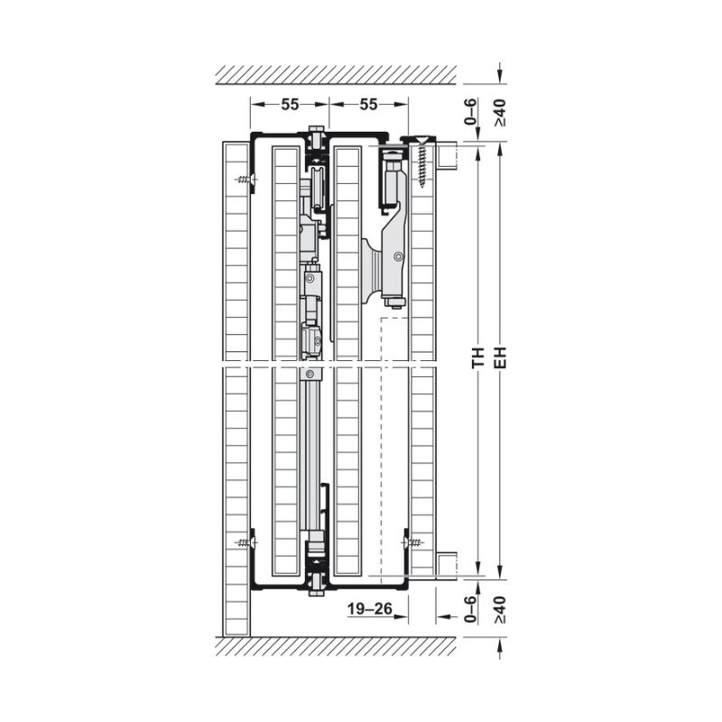 Chi tiết cửa trượt xếp bằng gỗ Hafele 408.31.009 Chi tiết cửa trượt xếp bằng gỗ Hafele 408.31.009