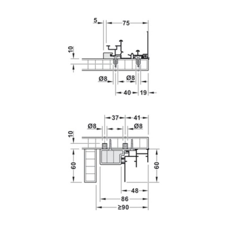 Chi tiết ray đôi cho cửa trượt Slido F-Line44 80A Hafele 406.78.707 Chi tiết ray đôi cho cửa trượt Slido F-Line44 80A Hafele 406.78.707
